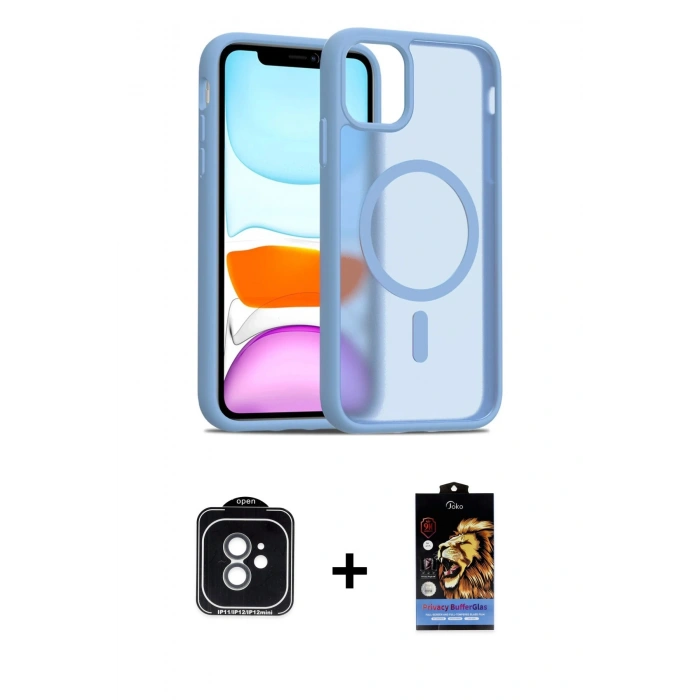 MARSİLYAN™- iPhone 11 Kılıf Siluet Minimal Prime - Siyah Buffer Hayalet Cam Ekran Koruyucu + PVD Metal Kamera Lens - YL