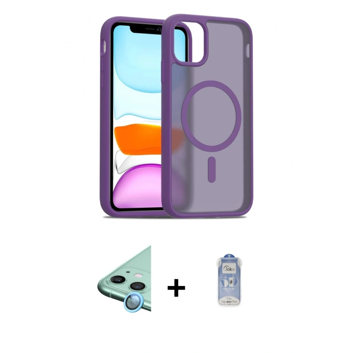 MARSİLYAN™- iPhone 11 Kılıf Siluet Minimal Prime - Siyah Joko Magic 5D Cam + Mavi Raze Metal Kamera Lens