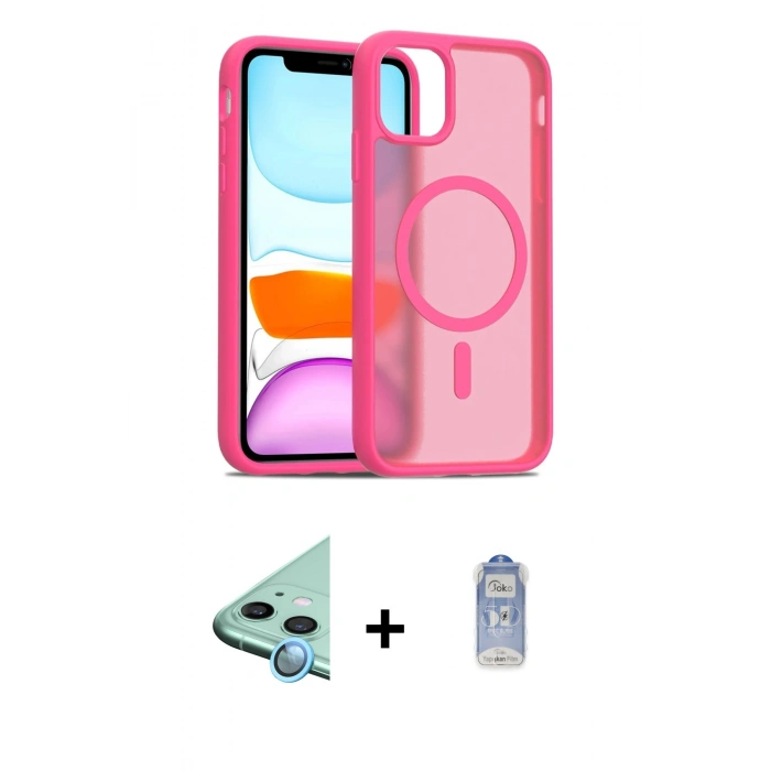 MARSİLYAN™- iPhone 11 Kılıf Siluet Minimal Prime - Siyah Joko Magic 5D Cam + Mavi Raze Metal Kamera Lens