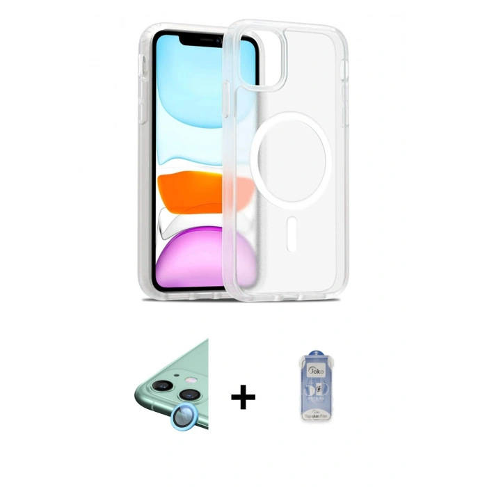 MARSİLYAN™- iPhone 11 Kılıf Siluet Minimal Prime - Siyah Joko Magic 5D Cam + Mavi Raze Metal Kamera Lens