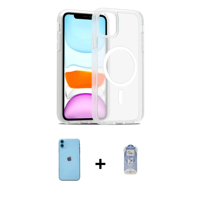 MARSİLYAN™- iPhone 11 Kılıf Siluet Minimal Prime - Siyah Joko Magic 5D Cam + Neon Fosforlu Kamera Lens - MI