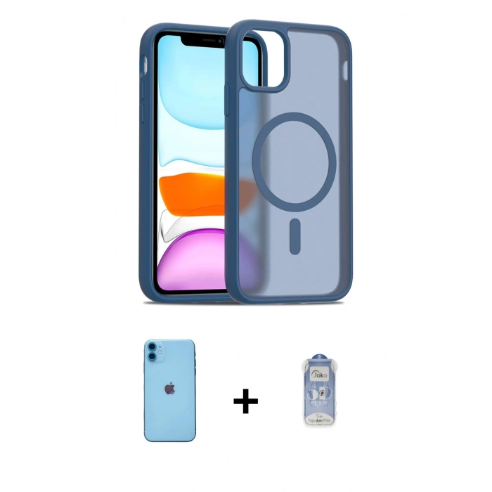 MARSİLYAN™- iPhone 11 Kılıf Siluet Minimal Prime - Siyah Joko Magic 5D Cam + Neon Fosforlu Kamera Lens - MI