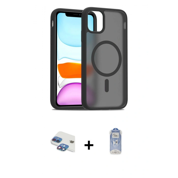 MARSİLYAN™- iPhone 11 Kılıf Siluet Minimal Prime - Siyah Joko Magic 5D Cam + Pers Alüminyum Kamera Lens - GI