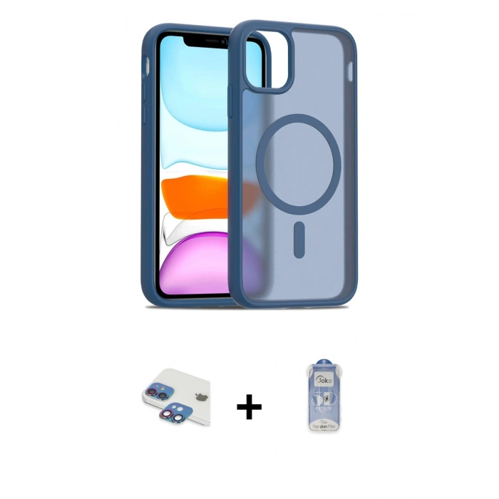 MARSİLYAN™- iPhone 11 Kılıf Siluet Minimal Prime - Siyah Joko Magic 5D Cam + Pers Alüminyum Kamera Lens - GI