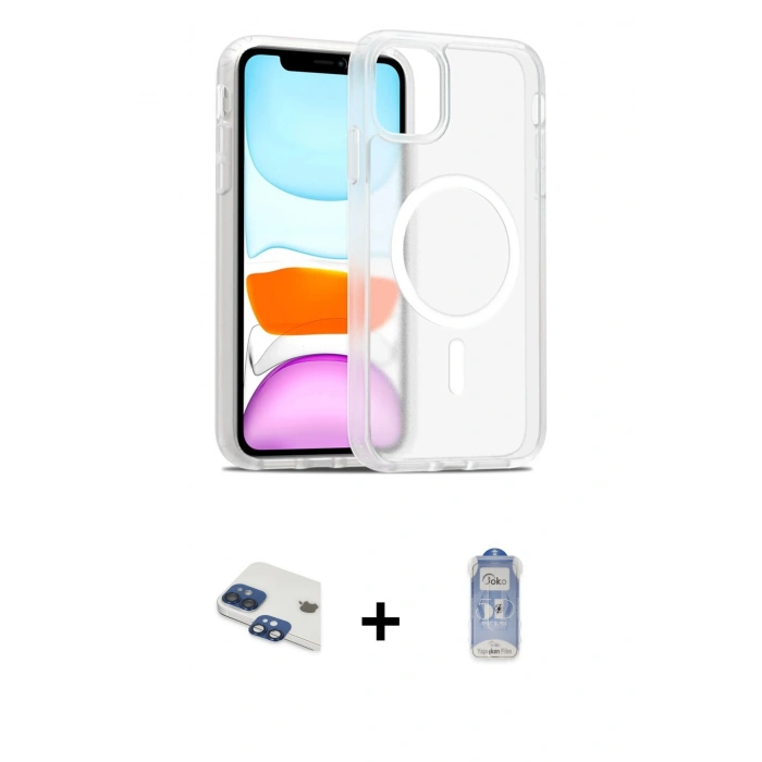 MARSİLYAN™- iPhone 11 Kılıf Siluet Minimal Prime - Siyah Joko Magic 5D Cam + Pers Alüminyum Kamera Lens - LT