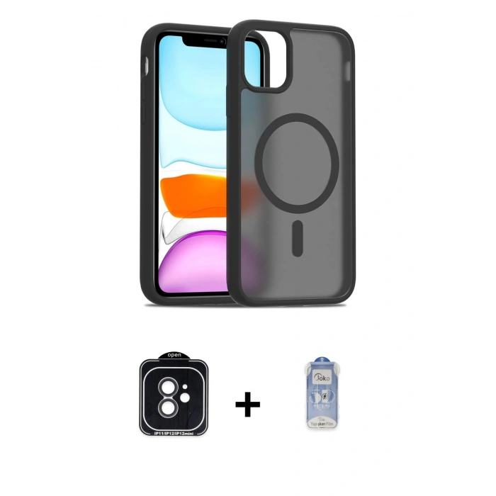 MARSİLYAN™- iPhone 11 Kılıf Siluet Minimal Prime - Siyah Joko Magic 5D Cam + PVD Metal Kamera Lens - SH