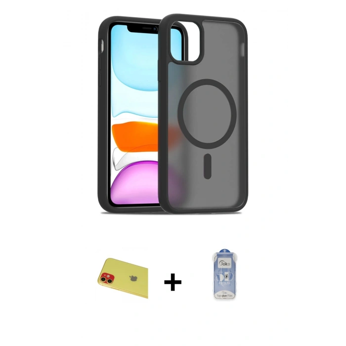 MARSİLYAN™- iPhone 11 Kılıf Siluet Minimal Prime - Siyah Joko Magic 5D Cam + Rainbow Kamera Lens Koruma Cam - KI