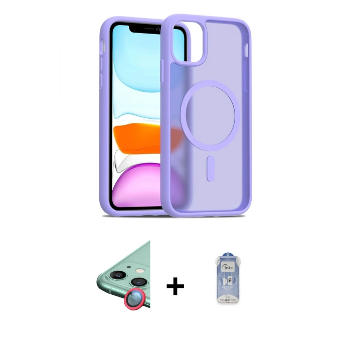MARSİLYAN™- iPhone 11 Kılıf Siluet Minimal Prime - Siyah Joko Magic 5D Cam + Raze Metal Kamera Lens - KI