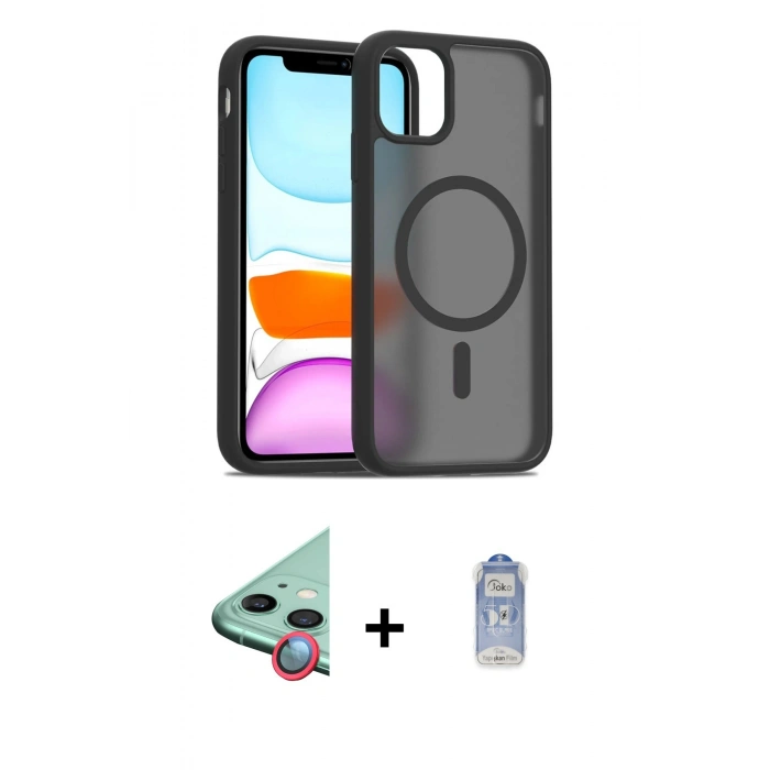 MARSİLYAN™- iPhone 11 Kılıf Siluet Minimal Prime - Siyah Joko Magic 5D Cam + Raze Metal Kamera Lens - KI