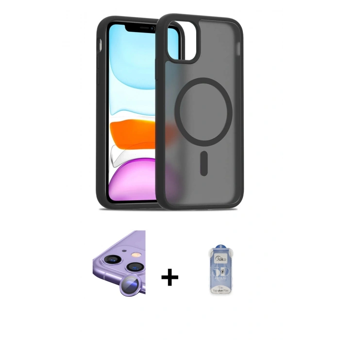 MARSİLYAN™- iPhone 11 Kılıf Siluet Minimal Prime - Siyah Joko Magic 5D Cam + Raze Metal Kamera Lens - MR