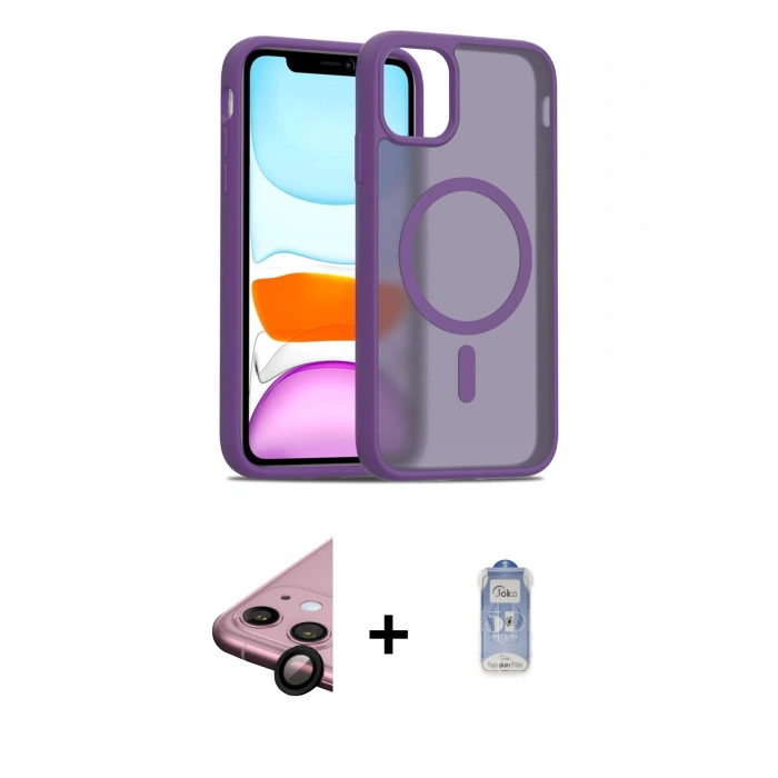 MARSİLYAN™- iPhone 11 Kılıf Siluet Minimal Prime - Siyah Joko Magic 5D Cam + Raze Metal Kamera Lens - SH