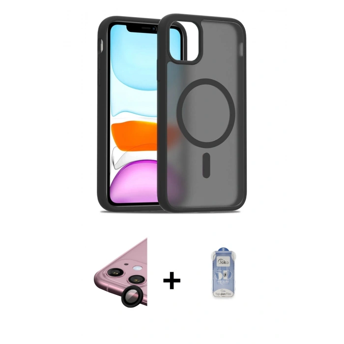 MARSİLYAN™- iPhone 11 Kılıf Siluet Minimal Prime - Siyah Joko Magic 5D Cam + Raze Metal Kamera Lens - SH
