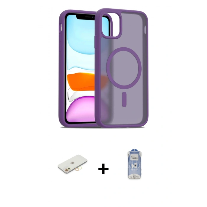 MARSİLYAN™- iPhone 11 Kılıf Siluet Minimal Prime - Siyah Joko Magic 5D Cam + Renkli Kamera Lens Koruma Cam - SI