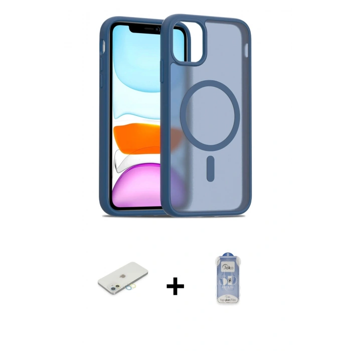 MARSİLYAN™- iPhone 11 Kılıf Siluet Minimal Prime - Siyah Joko Magic 5D Cam + Renkli Kamera Lens Koruma Cam - SI