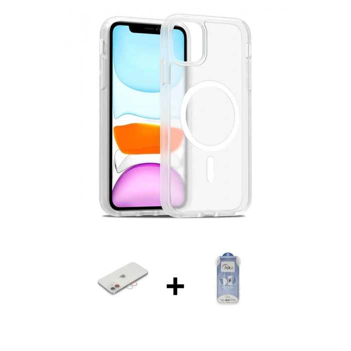 MARSİLYAN™- iPhone 11 Kılıf Siluet Minimal Prime - Siyah Joko Magic 5D Cam + Renkli Kamera Lens Koruma Cam - PE