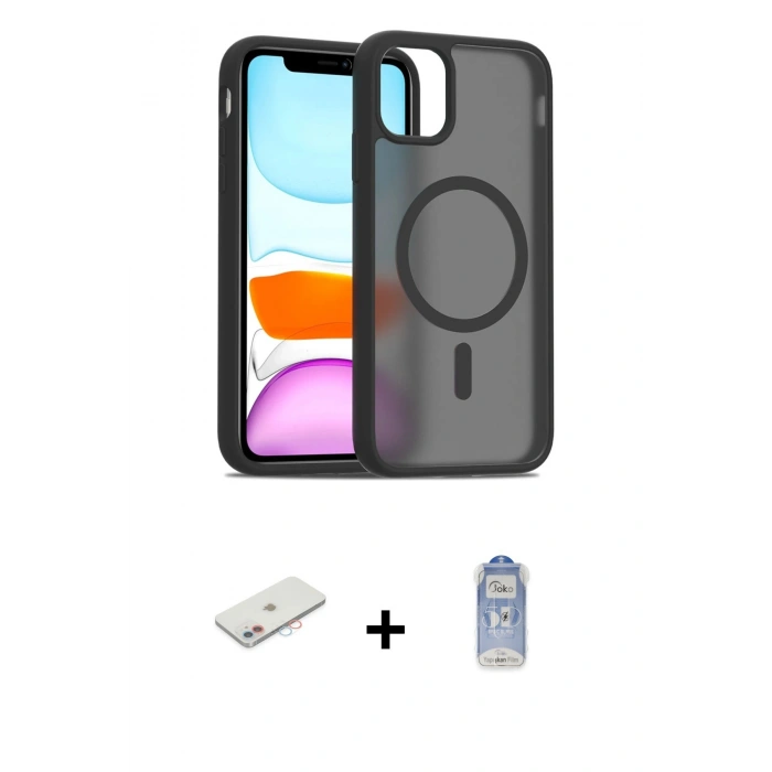 MARSİLYAN™- iPhone 11 Kılıf Siluet Minimal Prime - Siyah Joko Magic 5D Cam + Renkli Kamera Lens Koruma Cam - PE