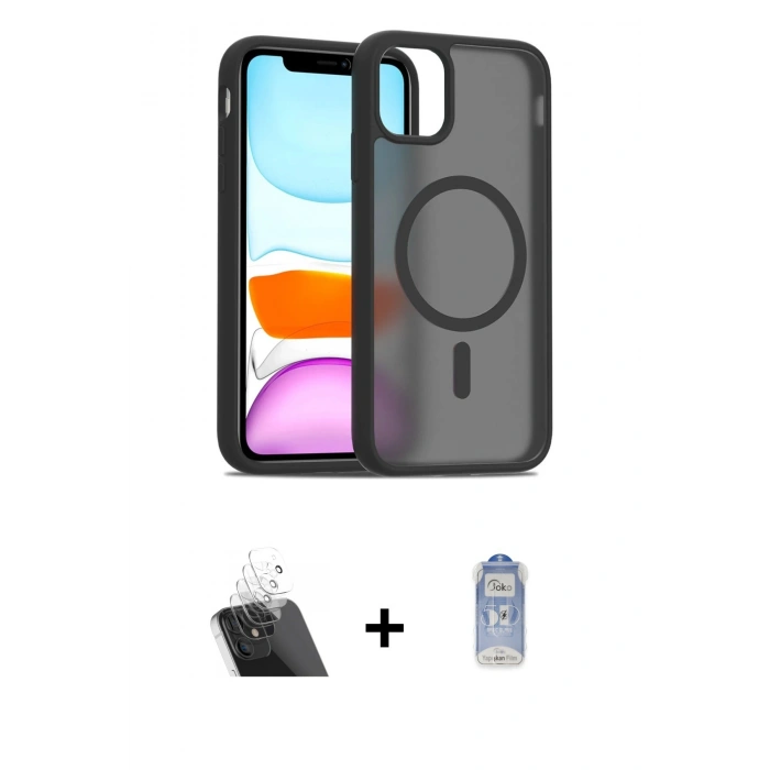 MARSİLYAN™- iPhone 11 Kılıf Siluet Minimal Prime - Siyah Joko Magic 5D Cam + Şeffaf Kamera Lens Koruma Cam