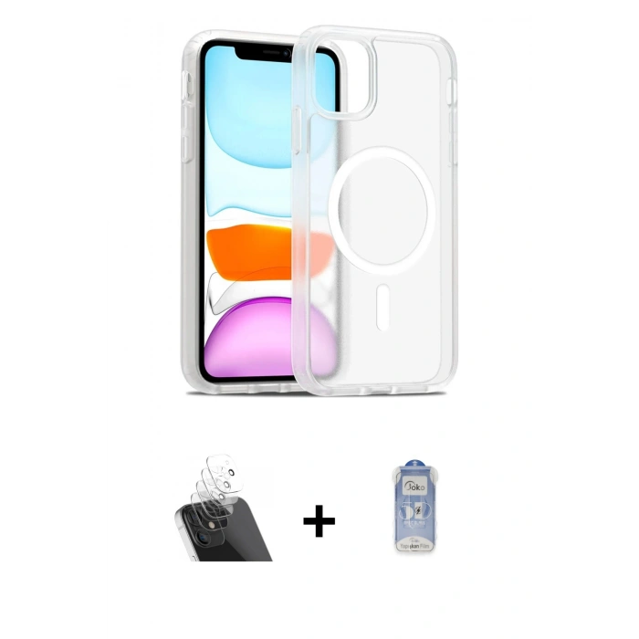 MARSİLYAN™- iPhone 11 Kılıf Siluet Minimal Prime - Siyah Joko Magic 5D Cam + Şeffaf Kamera Lens Koruma Cam