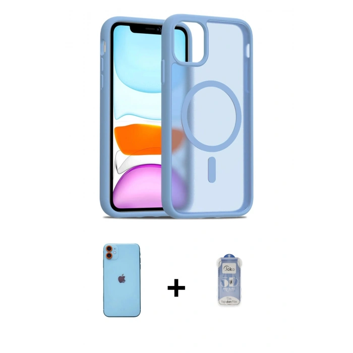 MARSİLYAN™- iPhone 11 Kılıf Siluet Minimal Prime - Siyah Joko Magic 5D Cam + Turuncu Neon Fosforlu Kamera Lens