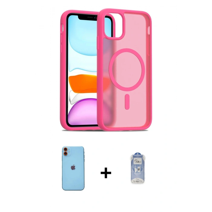 MARSİLYAN™- iPhone 11 Kılıf Siluet Minimal Prime - Siyah Joko Magic 5D Cam + Turuncu Neon Fosforlu Kamera Lens