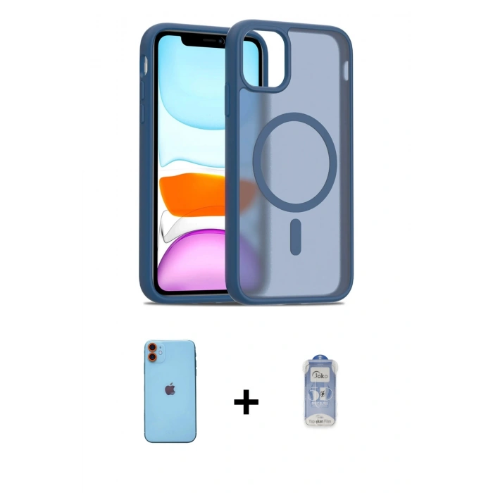 MARSİLYAN™- iPhone 11 Kılıf Siluet Minimal Prime - Siyah Joko Magic 5D Cam + Turuncu Neon Fosforlu Kamera Lens