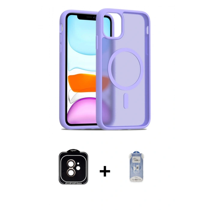 MARSİLYAN™- iPhone 11 Kılıf Siluet Minimal Prime - Siyah Joko Magic 5D Cam + Turuncu PVD Metal Kamera Lens