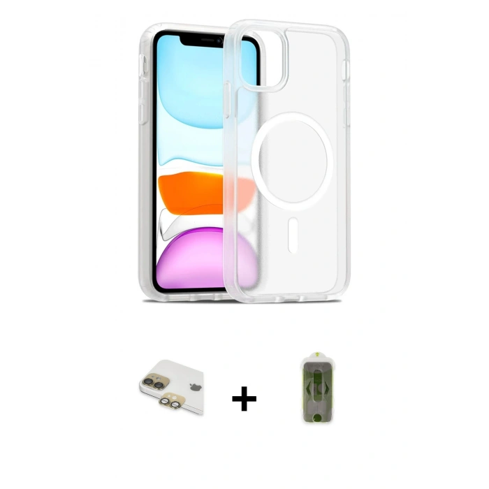 MARSİLYAN™- iPhone 11 Kılıf Siluet Minimal Prime - Siyah Joko Magic 5D Hayalet Cam + Pers Alüminyum Kamera Lens - GD