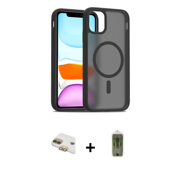 MARSİLYAN™- iPhone 11 Kılıf Siluet Minimal Prime - Siyah Joko Magic 5D Hayalet Cam + Pers Alüminyum Kamera Lens - GD