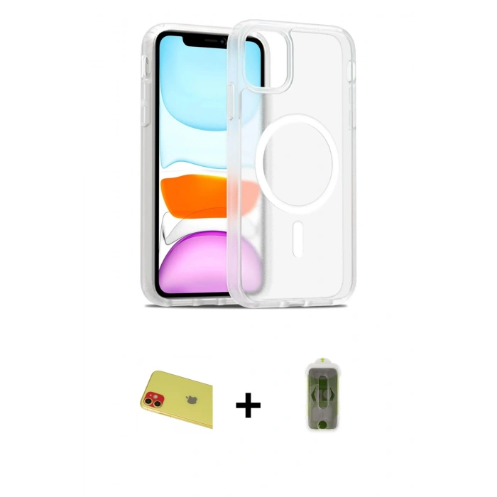 MARSİLYAN™- iPhone 11 Kılıf Siluet Minimal Prime - Siyah Joko Magic 5D Hayalet Cam + Rainbow Kamera Lens Koruma Cam - KI