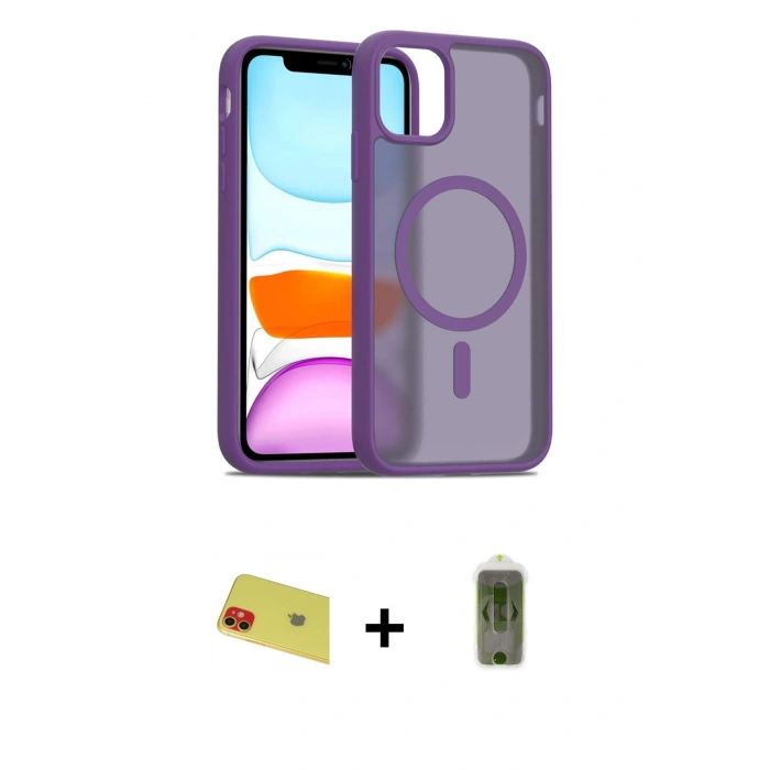MARSİLYAN™- iPhone 11 Kılıf Siluet Minimal Prime - Siyah Joko Magic 5D Hayalet Cam + Rainbow Kamera Lens Koruma Cam - KI