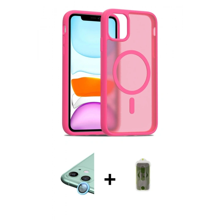 MARSİLYAN™- iPhone 11 Kılıf Siluet Minimal Prime - Siyah Joko Magic 5D Hayalet Cam + Mavi Raze Metal Kamera Lens