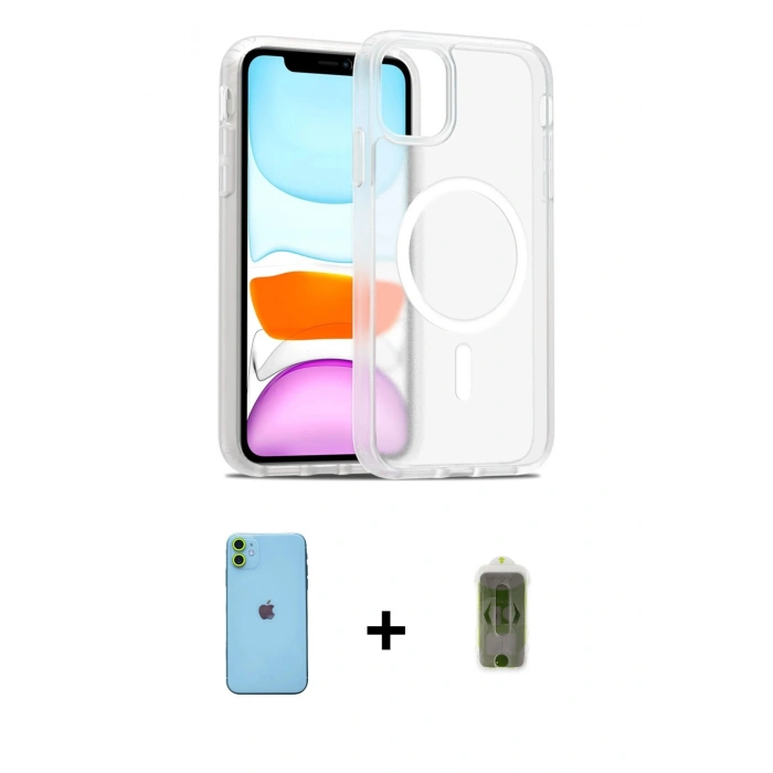 MARSİLYAN™- iPhone 11 Kılıf Siluet Minimal Prime - Siyah Joko Magic 5D Hayalet Cam + Neon Fosforlu Kamera Lens - YL