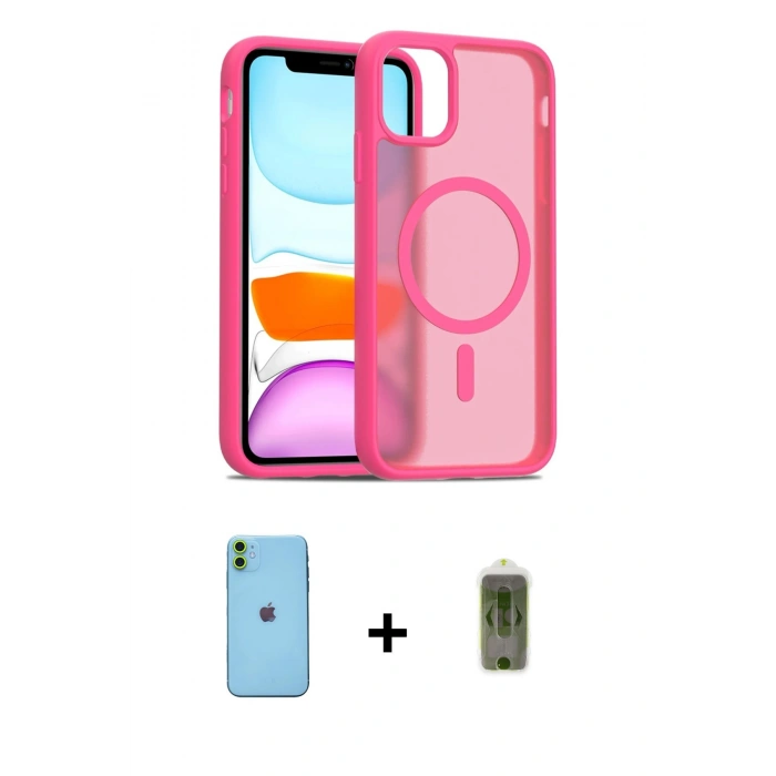 MARSİLYAN™- iPhone 11 Kılıf Siluet Minimal Prime - Siyah Joko Magic 5D Hayalet Cam + Neon Fosforlu Kamera Lens - YL