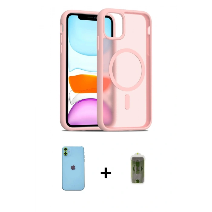 MARSİLYAN™- iPhone 11 Kılıf Siluet Minimal Prime - Siyah Joko Magic 5D Hayalet Cam + Neon Fosforlu Kamera Lens - YL