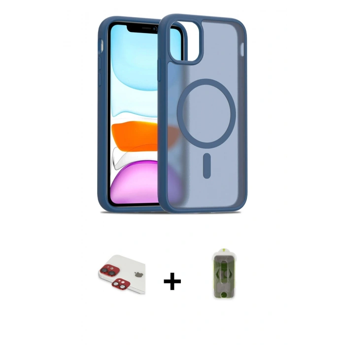 MARSİLYAN™- iPhone 11 Kılıf Siluet Minimal Prime - Siyah Joko Magic 5D Hayalet Cam + Pers Alüminyum Kamera Lens - KI
