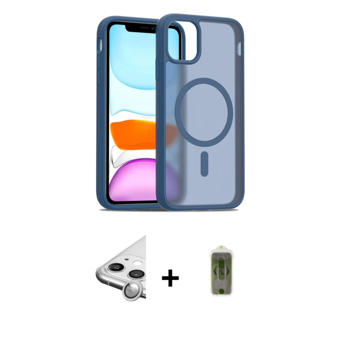 MARSİLYAN™- iPhone 11 Kılıf Siluet Minimal Prime - Siyah Joko Magic 5D Hayalet Cam + Raze Metal Kamera Lens - GS