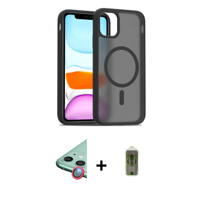 MARSİLYAN™- iPhone 11 Kılıf Siluet Minimal Prime - Siyah Joko Magic 5D Hayalet Cam + Raze Metal Kamera Lens - KI