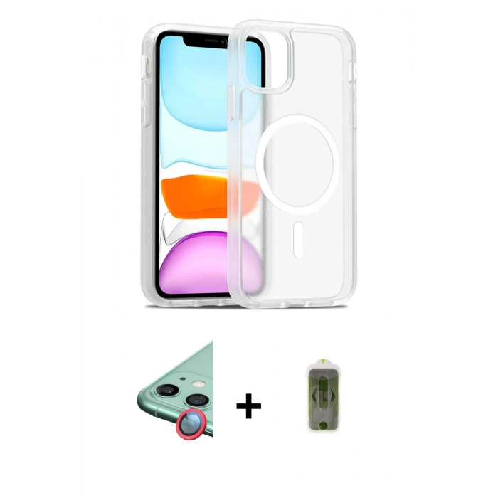 MARSİLYAN™- iPhone 11 Kılıf Siluet Minimal Prime - Siyah Joko Magic 5D Hayalet Cam + Raze Metal Kamera Lens - KI