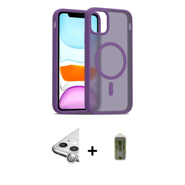 MARSİLYAN™- iPhone 11 Kılıf Siluet Minimal Prime - Siyah Joko Magic 5D Hayalet Cam + Raze Metal Kamera Lens - GS