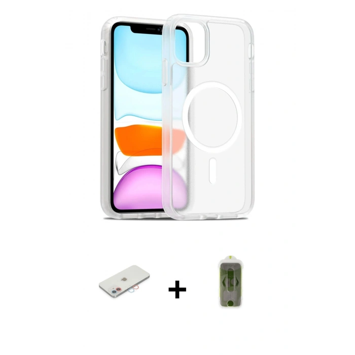 MARSİLYAN™- iPhone 11 Kılıf Siluet Minimal Prime - Siyah Joko Magic 5D Hayalet Cam + Renkli Kamera Lens Koruma Cam - PE