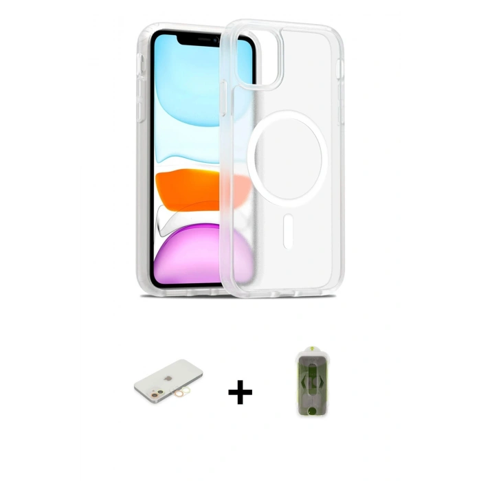 MARSİLYAN™- iPhone 11 Kılıf Siluet Minimal Prime - Siyah Joko Magic 5D Hayalet Cam + Renkli Kamera Lens Koruma Cam - SI