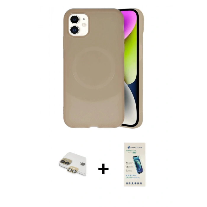 MARSİLYAN™- iPhone 11 Kılıf Ufuk Serisi - Şeffaf Pasifik Cam Ekran Koruyucu + Pers Alüminyum Kamera Lens - GD