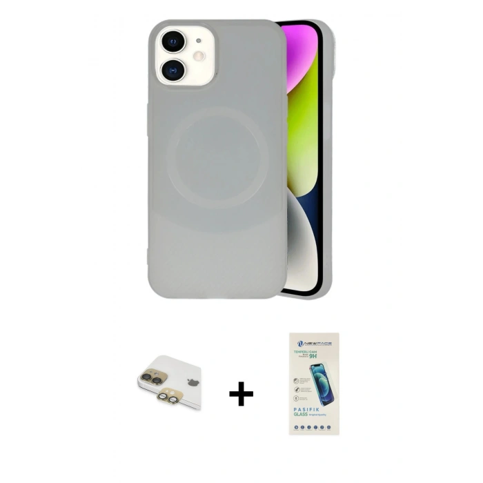 MARSİLYAN™- iPhone 11 Kılıf Ufuk Serisi - Şeffaf Pasifik Cam Ekran Koruyucu + Pers Alüminyum Kamera Lens - GD