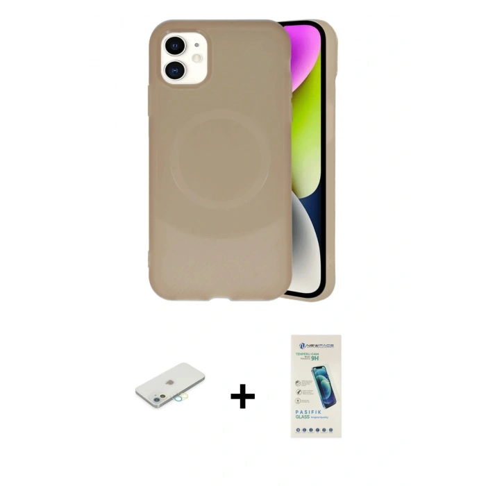 MARSİLYAN™- iPhone 11 Kılıf Ufuk Serisi - Şeffaf Pasifik Cam Ekran Koruyucu + Renkli Kamera Lens Koruma Cam - SI