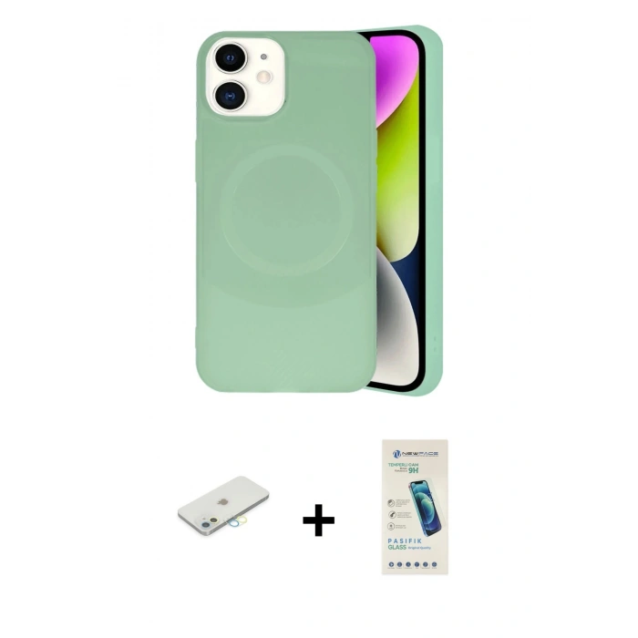 MARSİLYAN™- iPhone 11 Kılıf Ufuk Serisi - Şeffaf Pasifik Cam Ekran Koruyucu + Renkli Kamera Lens Koruma Cam - SI