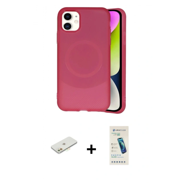 MARSİLYAN™- iPhone 11 Kılıf Ufuk Serisi - Şeffaf Pasifik Cam Ekran Koruyucu + Renkli Kamera Lens Koruma Cam - TU