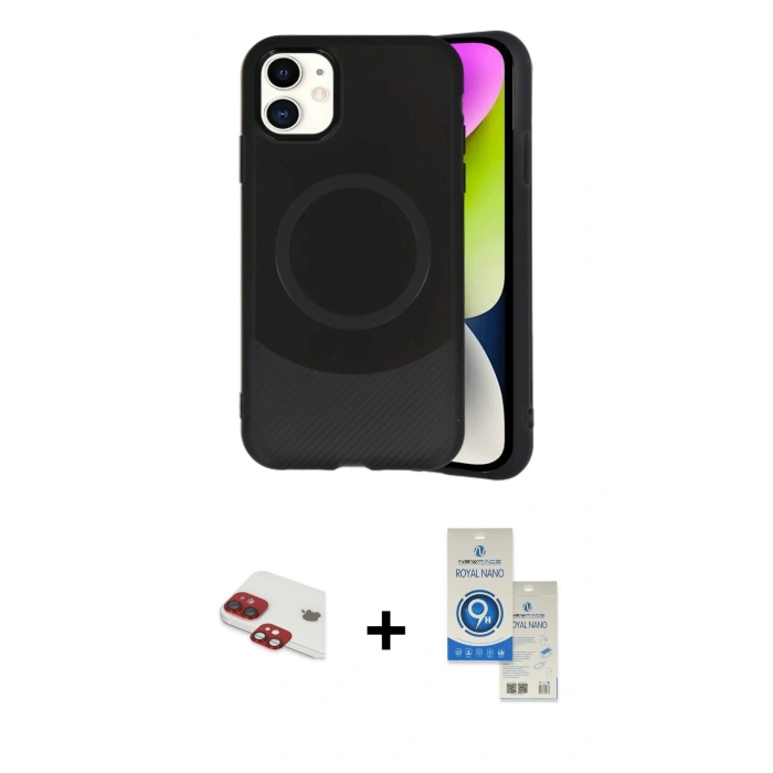 MARSİLYAN™- iPhone 11 Kılıf Ufuk Serisi - Şeffaf Royal Nano Ekran Koruyucu + Pers Alüminyum Kamera Lens - KI