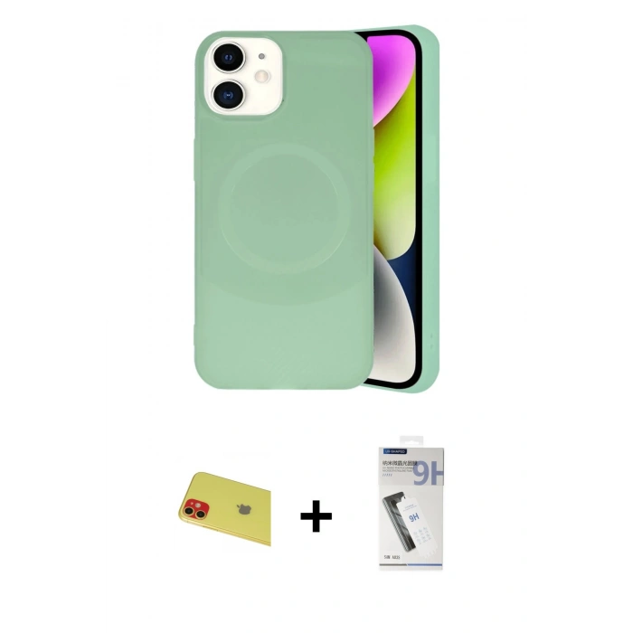 MARSİLYAN™- iPhone 11 Kılıf Ufuk Serisi - Şeffaf Uv Polymer Nano Ekran Koruyucu + Rainbow Kamera Lens Koruma Cam - KI