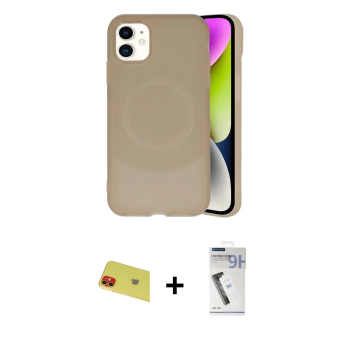 MARSİLYAN™- iPhone 11 Kılıf Ufuk Serisi - Şeffaf Uv Polymer Nano Ekran Koruyucu + Rainbow Kamera Lens Koruma Cam - KI