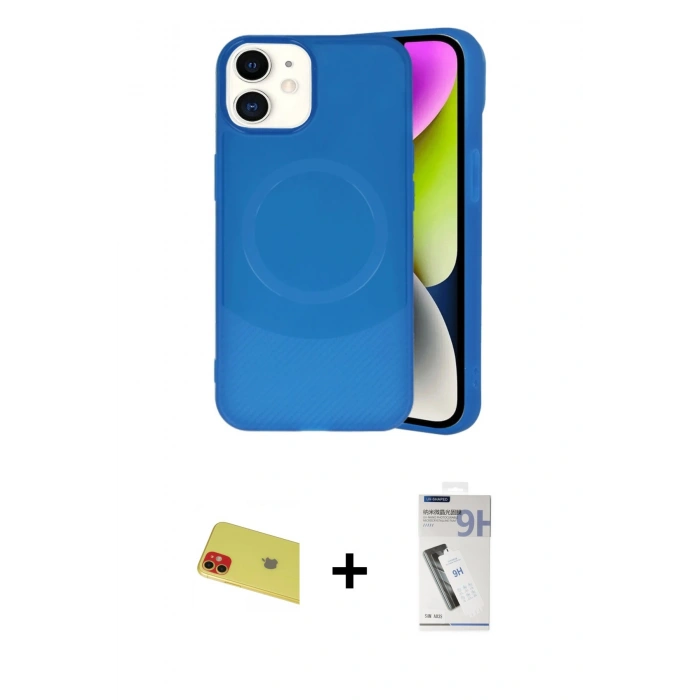 MARSİLYAN™- iPhone 11 Kılıf Ufuk Serisi - Şeffaf Uv Polymer Nano Ekran Koruyucu + Rainbow Kamera Lens Koruma Cam - KI